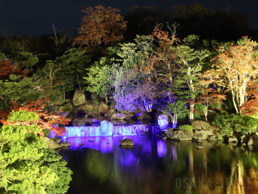 万博記念公園で日本庭園ライトアップ