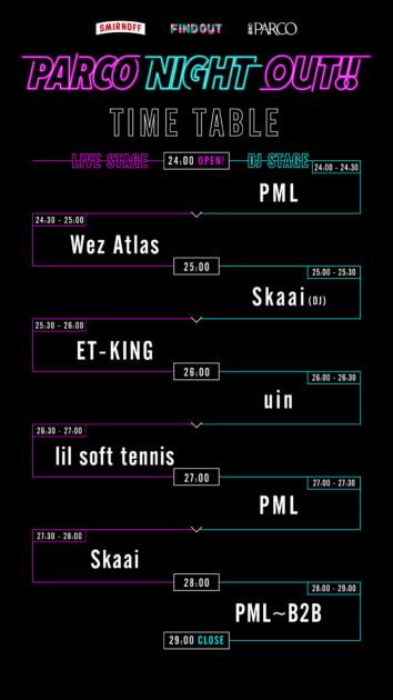 「PARCO NIGHT OUT」タイムテーブル