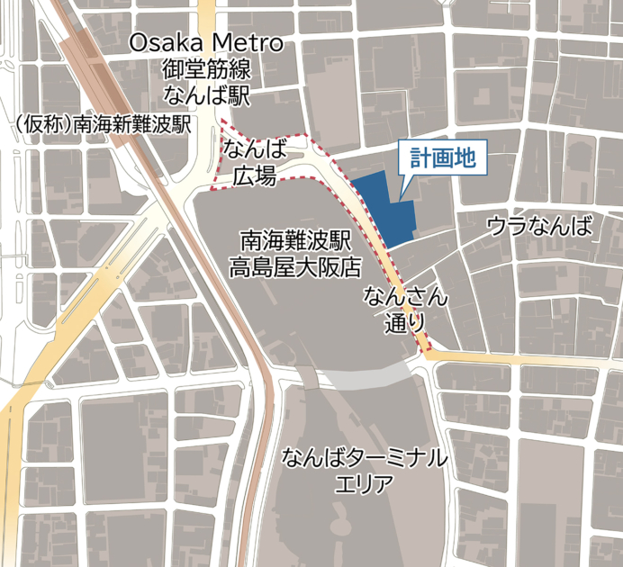 「（仮称）難波千日前地点再開発プロジェクト」の場所
