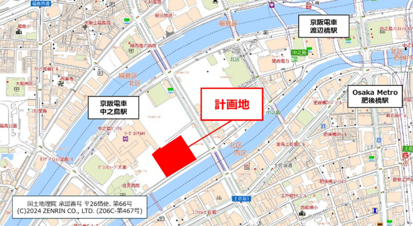 「（仮称）中之島五丁目3番地計画」の場所