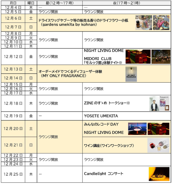 ドーム内スケジュール
