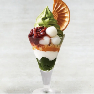 伊右衛門の抹茶パフェ（あずき白玉）