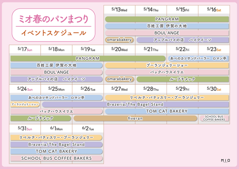 「春のミオパンまつり」出店スケジュール