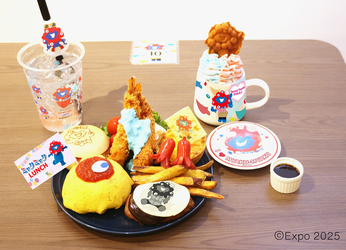EXPO2025オフィシャルカフェ らぽっぽリンクス梅田店にミャクミャク