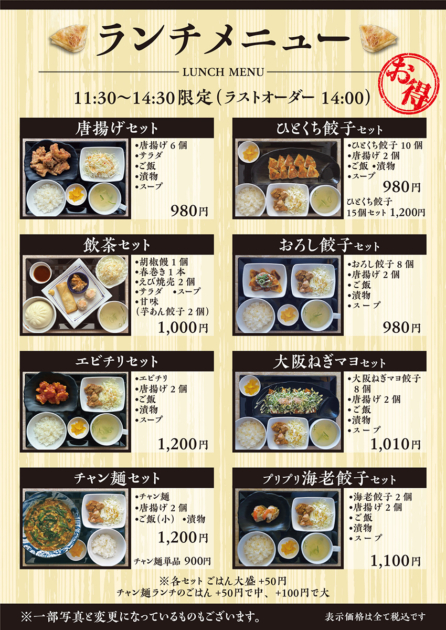 「点天バル 大阪茶屋町店」のランチメニュー