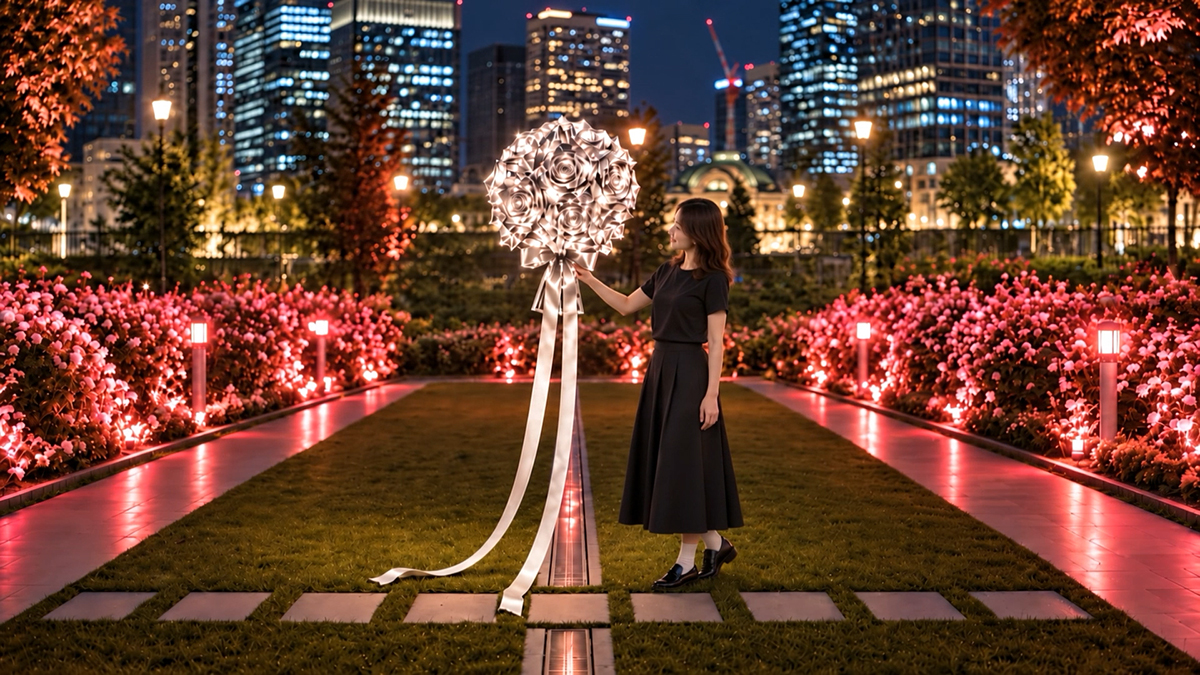 ライトアート A4 照明で絵が浮かび上がる 中之島公園で「水辺を巡る、光の芸術」 ライトアート作品を期間限定で